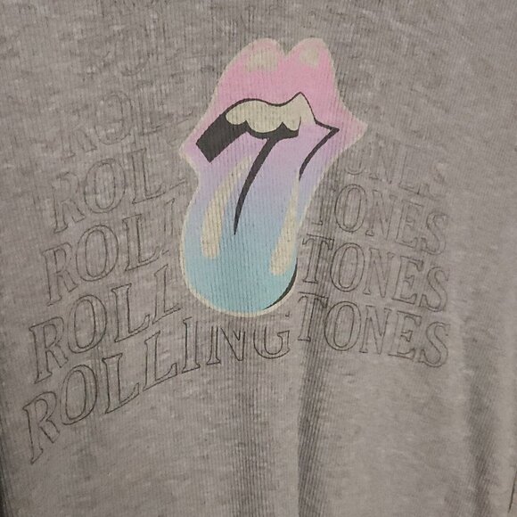 The Rolling Stones Grey Blue Cropped Thermal Top Small - Picture 3 of 4